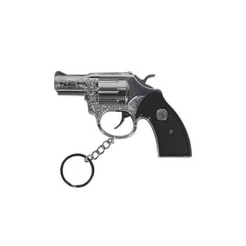 Chaveiro Revolver com Laser Vermelho e Gatilho de Choque