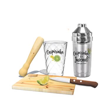 Kit Caipirinha com Coqueteleira e Copo Personalizado